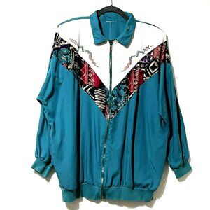 Vintage women’s teal green/white front zip jogger track jacket